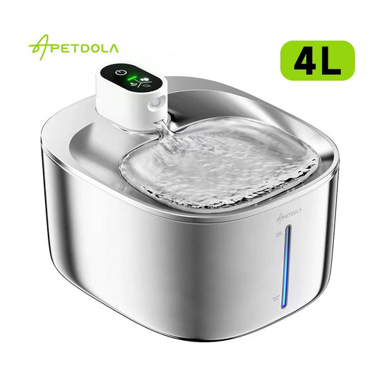 4L Wireless Cat Water Fountain - Auto Sensor Pet Drinking Fountain with Battery | Stainless Steel Cordless Water Dispenser for Dogs & Cats - The Max & Rex Collection