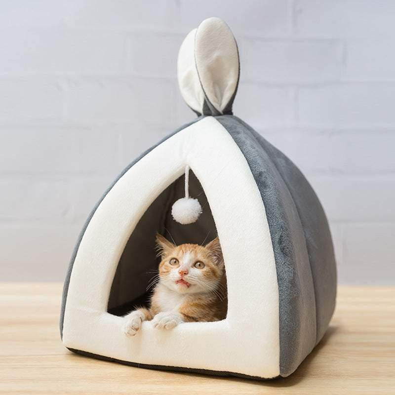 Adorable Rabbit Ears Cat Cave Bed - Premium Eco-Friendly Felt Cat Hideaway for Ultimate Comfort & Security - The Max & Rex Collection