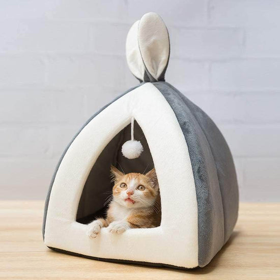 Adorable Rabbit Ears Cat Cave Bed - Premium Eco-Friendly Felt Cat Hideaway for Ultimate Comfort & Security - The Max & Rex Collection