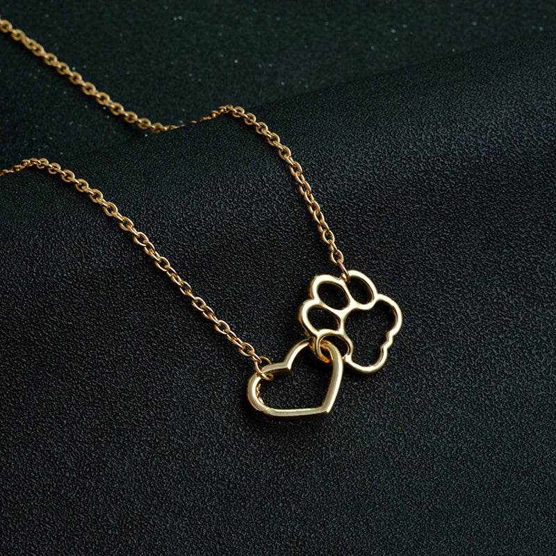 Heart & Dog Paw Charm Necklace Puppy Foot Print Lover Pet Jewelry Best Gifts for Women - The Max & Rex Collection