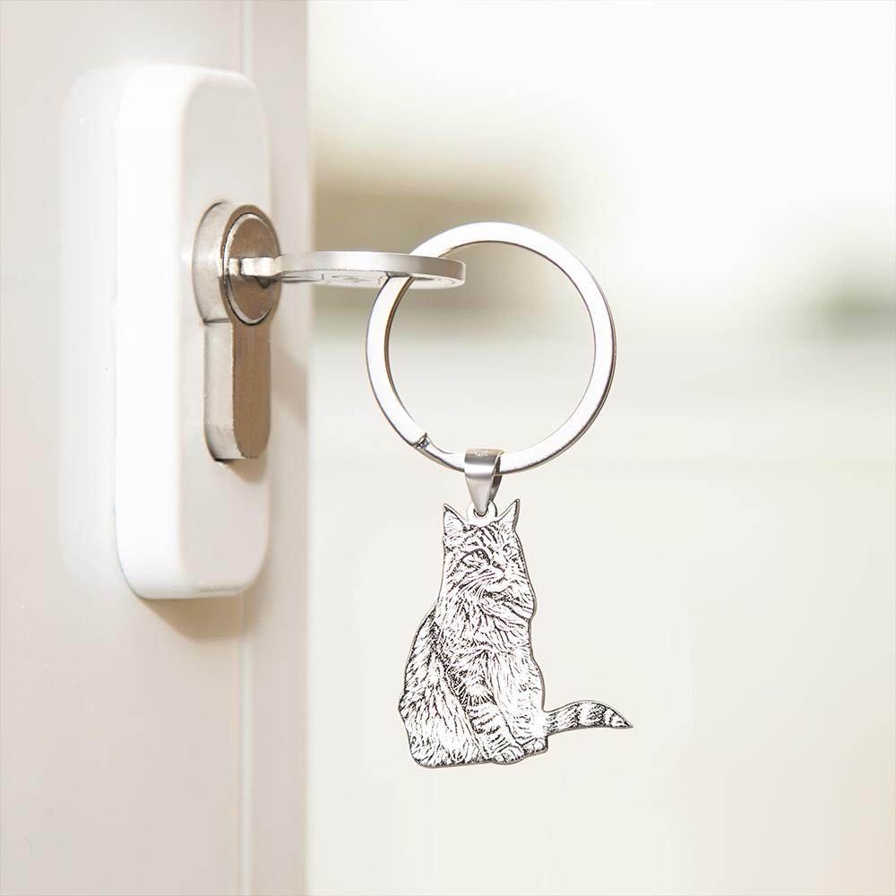 Custom Pet Photo Keychain - Engraved Sterling Silver with Personalized Message - The Max & Rex Collection