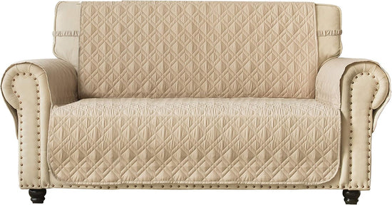 Ameritex Loveseat Cover Water-Resistant Quilted Furniture Protector with Back Nonslip Paws Slipcover for Dogs, Kids, Pets Loveseat Slipcover Stay in Place for Leather (54", Beige)