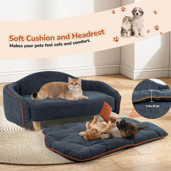 Premium Elevated Dog Couch with Support Bolster - Removable Mat & Orthopedic Foam | Modern Pet Sofa for Small-Medium Dogs & Cats - The Max & Rex Collection