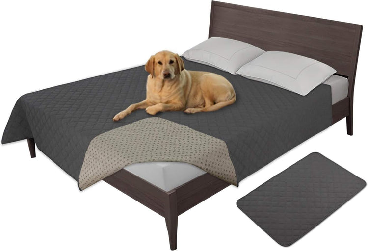 Easy-Going 100% Waterproof Dog Bed Cover Washable Couch Cover Non-Slip Sofa Cover Leakproof Blanket Furniture Protector Cover Reusable Incontinence Bed Underpads for Pets Kids Dog Cat(68X82 In,Gray)