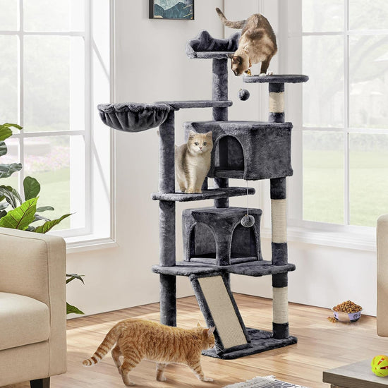 Topeakmart 57 Inches Multi-Level Cat Tree Cat Condo with Scratching Posts Kittens Activity Tower Pet Play House Furniture