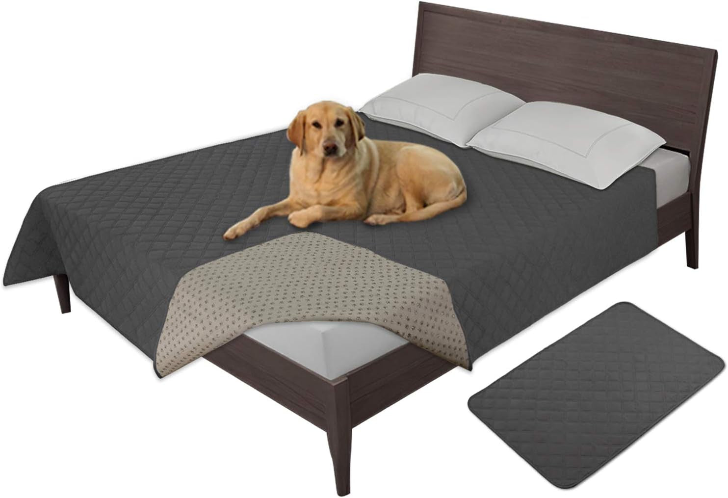 Easy-Going 100% Waterproof Dog Bed Cover Washable Couch Cover Non-Slip Sofa Cover Leakproof Blanket Furniture Protector Cover Reusable Incontinence Bed Underpads for Pets Kids Dog Cat(68X82 In,Gray)