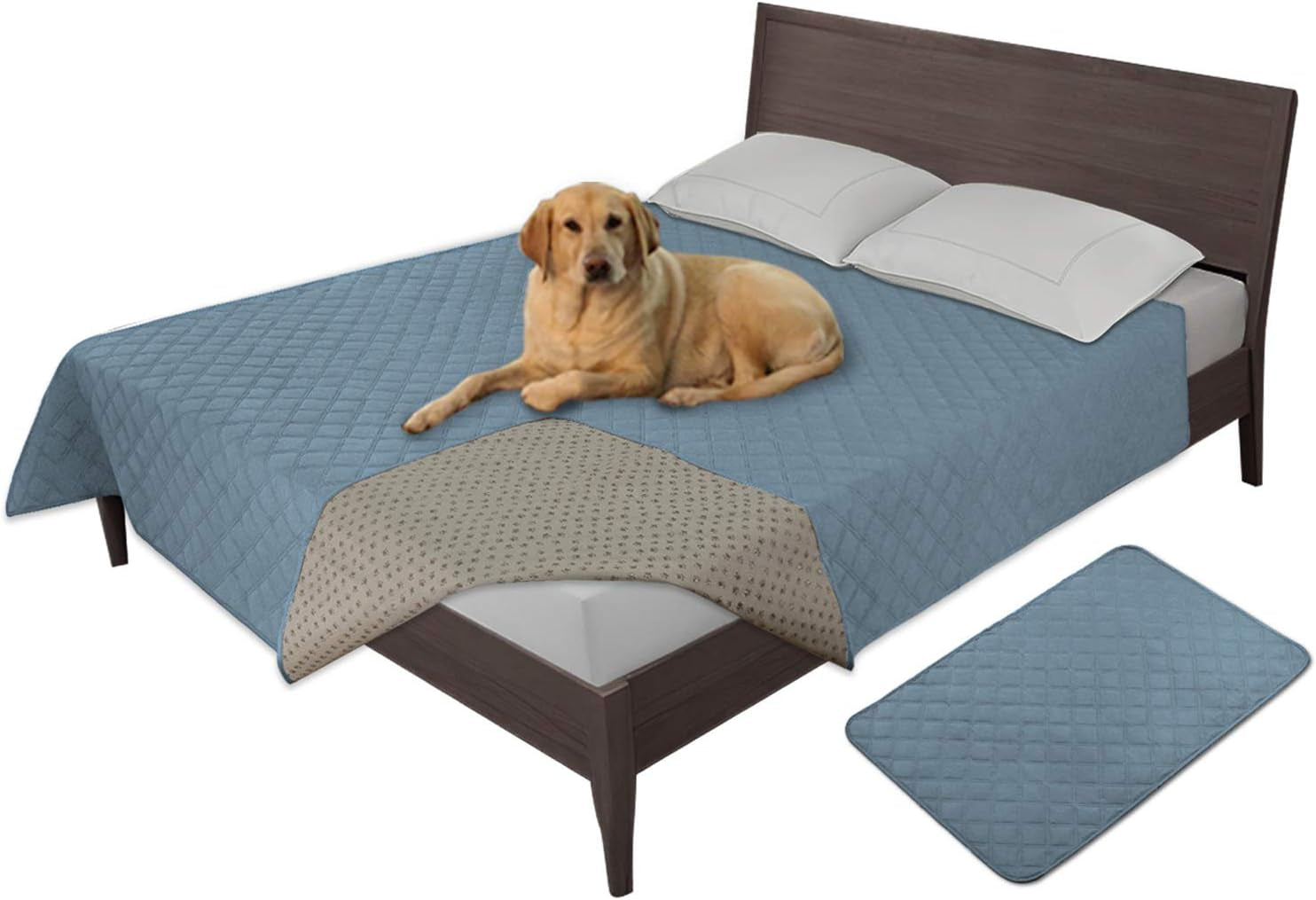 Easy-Going 100% Waterproof Dog Bed Cover Washable Couch Cover Non-Slip Sofa Cover Leakproof Blanket Furniture Protector Cover Reusable Incontinence Bed Underpads for Pets Kids Dog Cat(68X82 In,Gray)