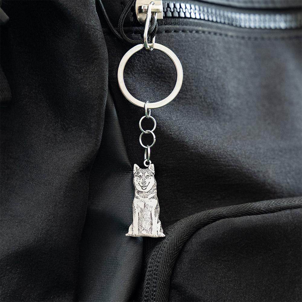 Custom Pet Photo Keychain - Engraved Sterling Silver with Personalized Message - The Max & Rex Collection