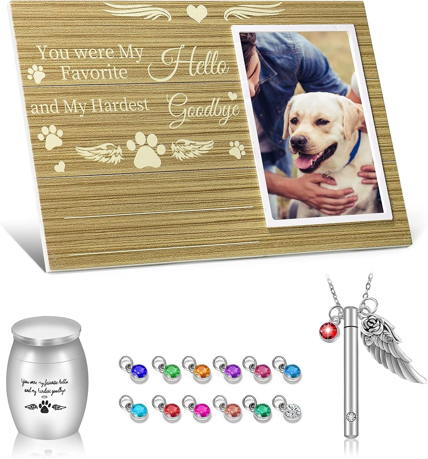 Pet Memorial Gifts Set Including Cat/Dog Memorial Picture Frame, Urn Necklace for Ashes for Women/Men and Pet Urns for Dog Ashes Small 3Pcs/2Pcs, as Dog Memorial Gifts/Pet Loss Gifts