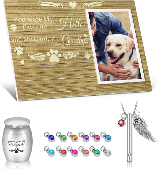 Pet Memorial Gifts Set Including Cat/Dog Memorial Picture Frame, Urn Necklace for Ashes for Women/Men and Pet Urns for Dog Ashes Small 3Pcs/2Pcs, as Dog Memorial Gifts/Pet Loss Gifts