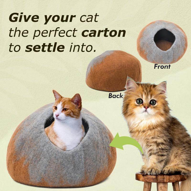 Premium Merino Wool Cat Cave - Handcrafted Felt Cat Bed Made from 100% Pure Merino Wool in Nepal - The Max & Rex Collection