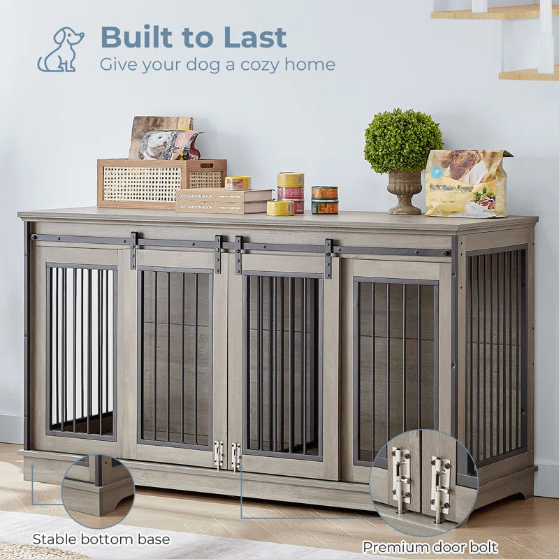 Furniture Style Pet Crate with 2 Sliding Doors
