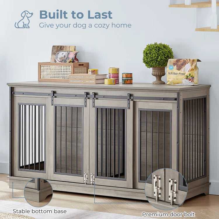 Furniture Style Pet Crate with 2 Sliding Doors