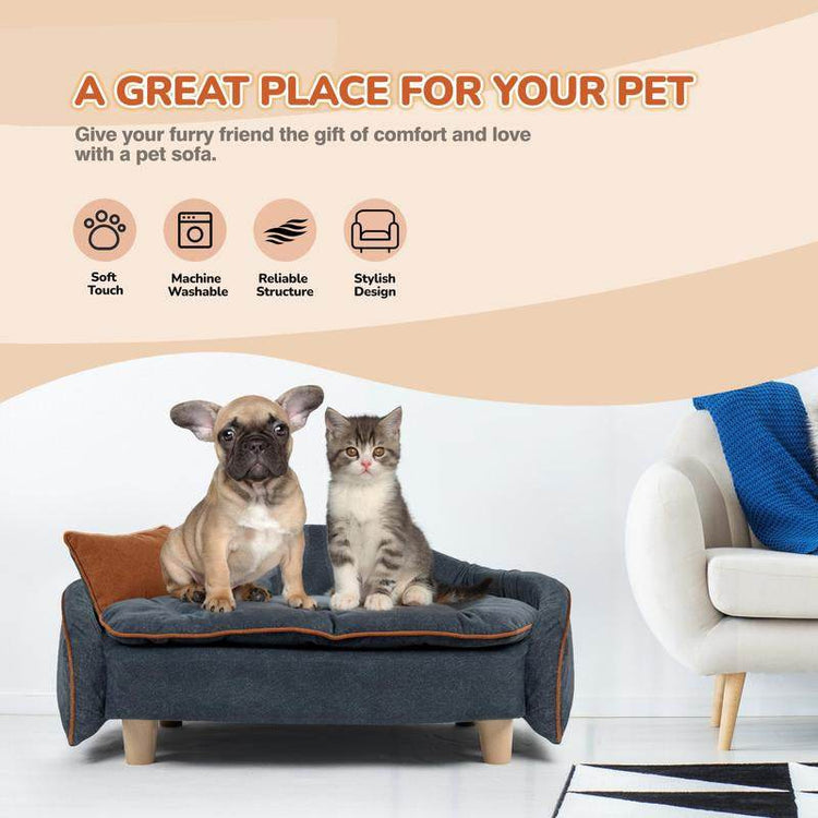 Premium Elevated Dog Couch with Support Bolster - Removable Mat & Orthopedic Foam | Modern Pet Sofa for Small-Medium Dogs & Cats - The Max & Rex Collection