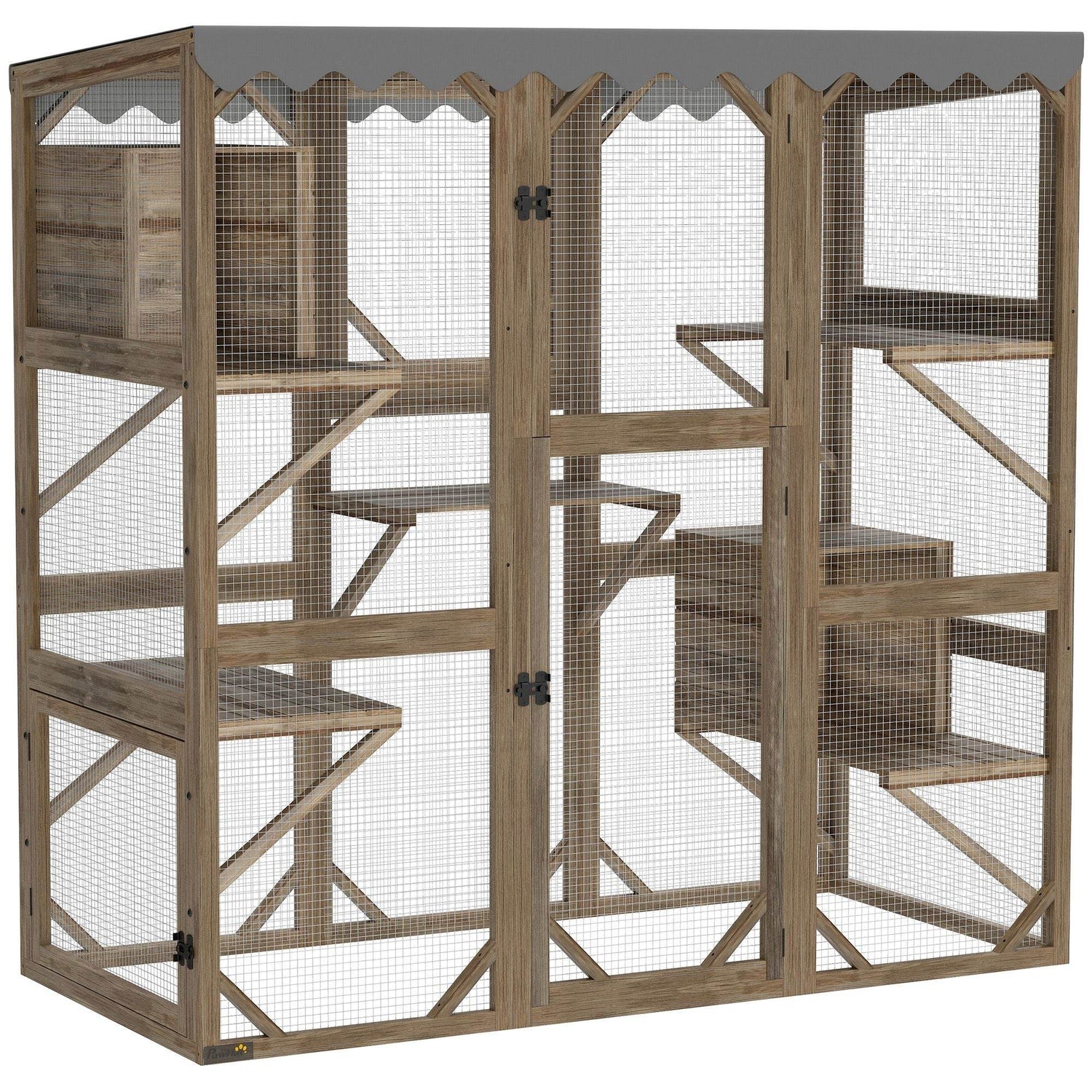 Large Outdoor Cat Enclosure with Window Access - 5-Level Catio with Waterproof Roof & Multiple Resting Houses for 2-3 Cats - The Max & Rex Collection