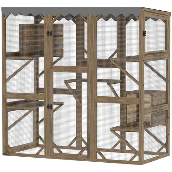Large Outdoor Cat Enclosure with Window Access - 5-Level Catio with Waterproof Roof & Multiple Resting Houses for 2-3 Cats - The Max & Rex Collection