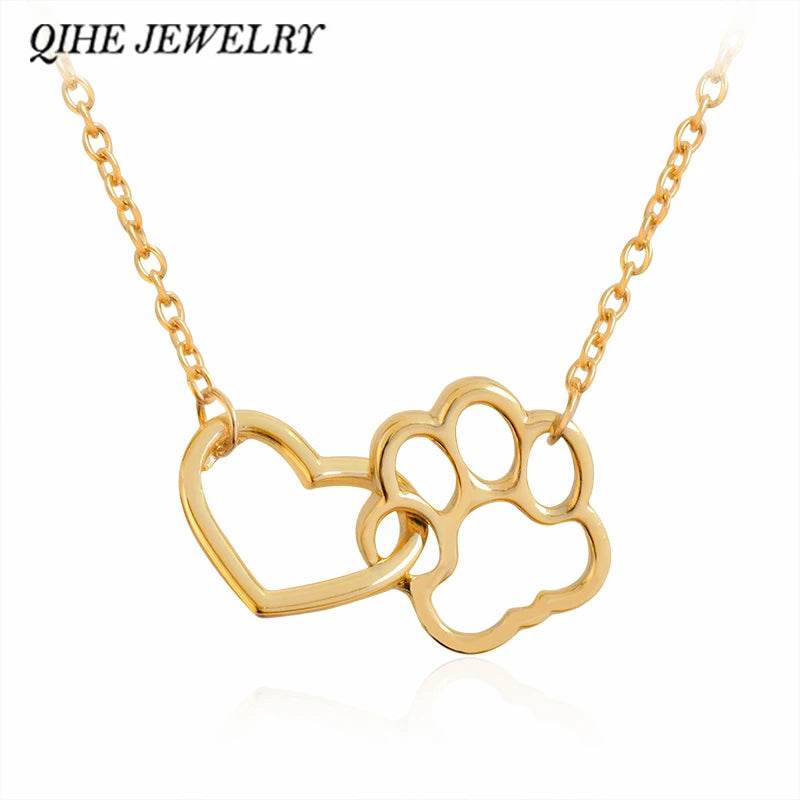 Heart & Dog Paw Charm Necklace Puppy Foot Print Lover Pet Jewelry Best Gifts for Women - The Max & Rex Collection
