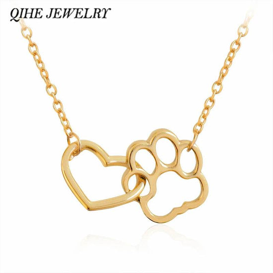 Heart & Dog Paw Charm Necklace Puppy Foot Print Lover Pet Jewelry Best Gifts for Women - The Max & Rex Collection