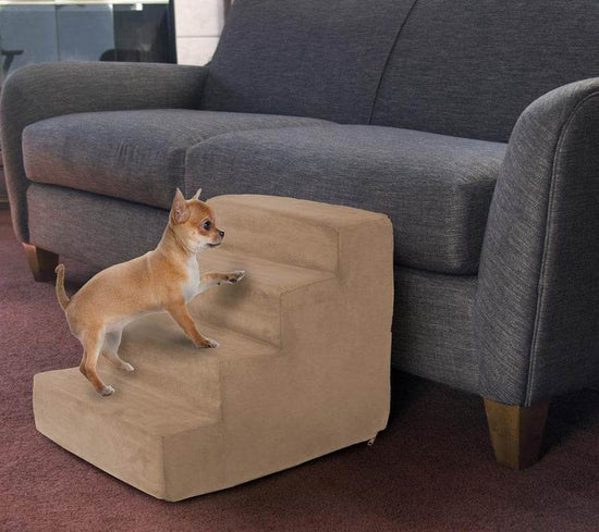 4-Step Pet Foam Stairs for Small Dogs & Cats - Non-Slip Pet Steps with Washable Cover | Supports Up to 25 lbs - The Max & Rex Collection