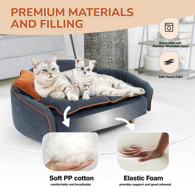 Premium Elevated Dog Couch with Support Bolster - Removable Mat & Orthopedic Foam | Modern Pet Sofa for Small-Medium Dogs & Cats - The Max & Rex Collection